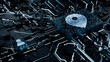 © RocknRoller Studios - Location Technology Concept with map pin symbol on a Microchip. White Neon Data flows between the CPU and the User across a Futuristic Motherboard. 3D render.