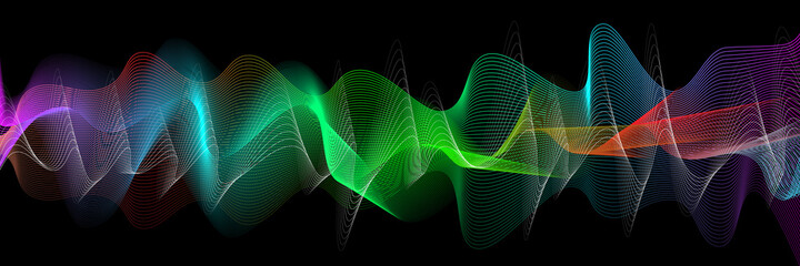 Aufkleber - design of wavy rainbow colorful lines isolated on black