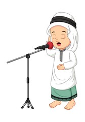 Wall Mural - Cartoon Muslim Arab boy call adzan