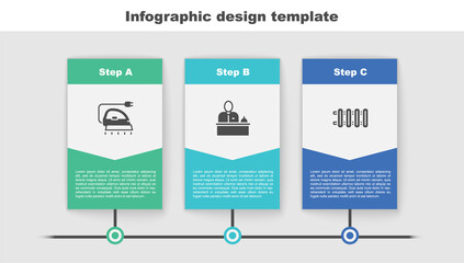 Sticker - Set Electric iron, Hotel reception desk and Heating radiator. Business infographic template. Vector