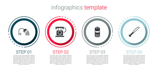 Wall Mural - Set Shower head, Telephone handset, Trash can and Knife. Business infographic template. Vector