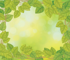 Wall Mural - vector green leaves branches of birch tree. green leaves border.
