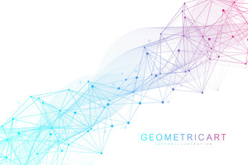 Wall Mural - Geometric abstract background with connected line and dots. Structure molecule and communication. Big Data Visualization. Medical, technology, science background. Vector illustration.