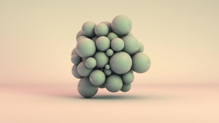 Poster - Loop 3d animation of the chaotic movement of a group of white spheres, balls in space. High-quality animation, 4K, the idea of disorder, the harmony of chaos.