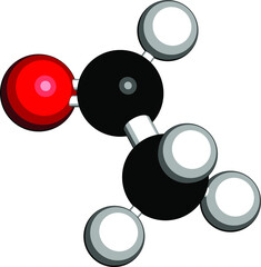 Poster - Acetaldehyde (ethanal) molecule, chemical structure. Acetaldehyde is a toxic molecule responsible for many symptoms of alcohol hangover.  3D rendering. Atoms are represented as spheres.