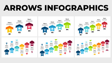 Wall Mural - Arrows Vector Infographics. Presentation slide template. Charts diagrams. Up stairs. Business success. Performance and growth. 3, 4, 5, 6, 7, 8 steps.