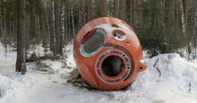 A Russian Soyuz MS Space Capsule Stands On The Ground