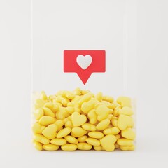 Wall Mural - White Heart shape Floating on yellow color heart shape Overlap in glass box on white background. Minimal idea concept. 3D Render.