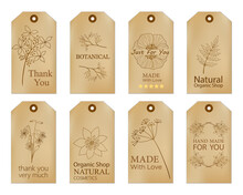 Set Of Vintage Tags With Hand Drawn Flowers And Branches