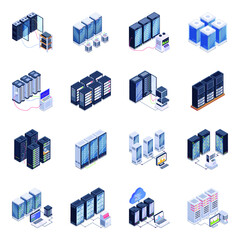 Canvas Print - 
Isometric Icons of Server Room in Modern Style Designs

