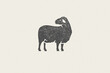 Woolly sheep silhouette for domestic farm industry hand drawn stamp effect vector illustration.