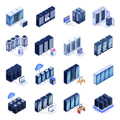 Canvas Print - 
Isometric Icons of Servers Platform in Modern Style Designs

