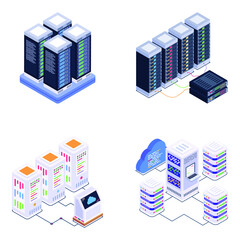 Canvas Print - Isometric Icons of Servers Connection in Modern Style Designs
