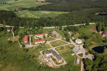 Canvas Print - Aerial view of Zlekas village, Latvia.