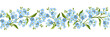 Vector horizontal seamless border with blue forget-me-not flowers on a white background.