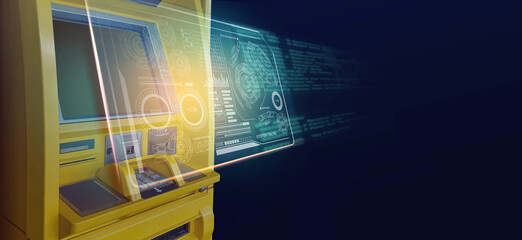Wall Mural - blank screen of atm machine of banking and investment data graph on dark color background. of free s