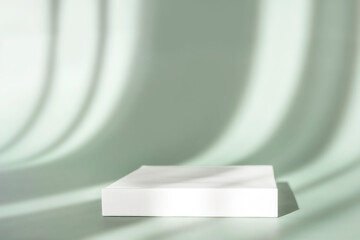 Abstract empty white podium on pastel background with shadow. Mock up stand for product presentation. 3D Render. Minimal concept. Display product.