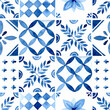 © Uli Prozorova - Rustic blue tile watercolor seamless pattern