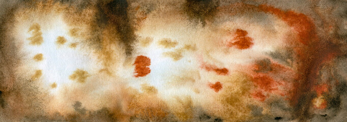 Wall Mural - watercolor elegant brown deep art background with yellow and red tint