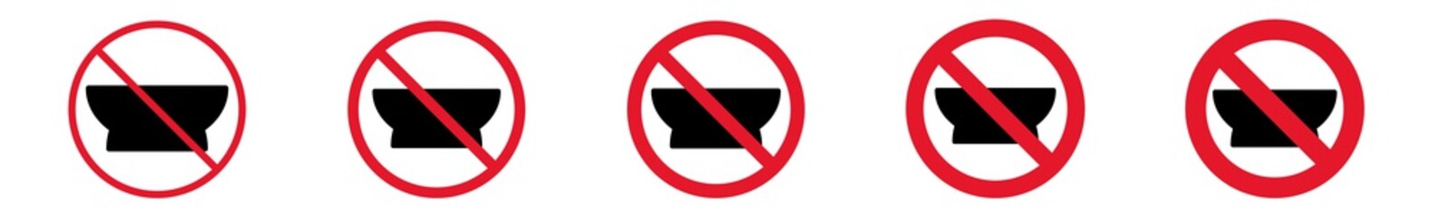Wall Mural - Prohibition Sign Food Forbidden Icon Set | Soup Bowl Prohibition Signs Prohibited Vector Illustration Logo | Food Prohibition Sign Isolated Collection