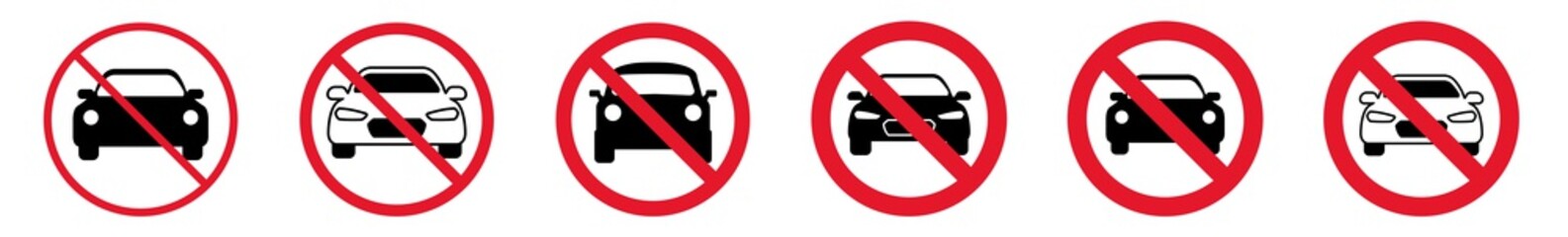 Wall Mural - Prohibition Sign Car Forbidden Icon Set | Cars Prohibition Signs Prohibited Vector Illustration Logo | Car Prohibition Sign Isolated Collection