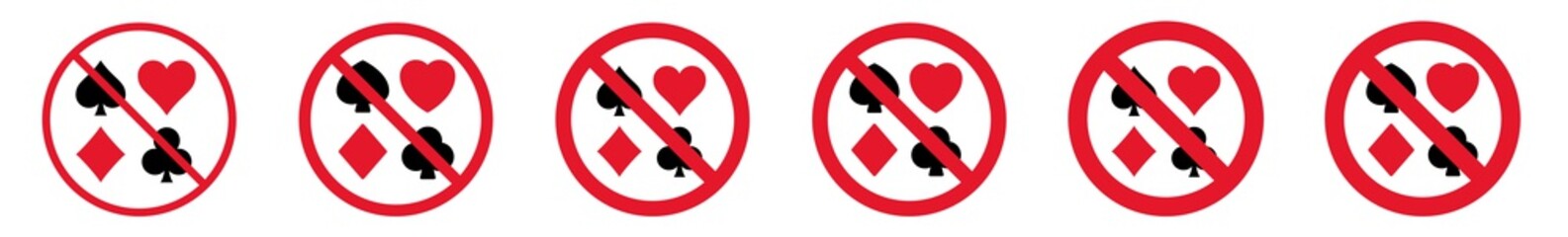 Wall Mural - Prohibition Sign Gambling Forbidden Icon Set | Casino Playing Card Prohibition Signs Prohibited Vector Illustration Logo | Gambling Prohibition Sign Isolated Collection