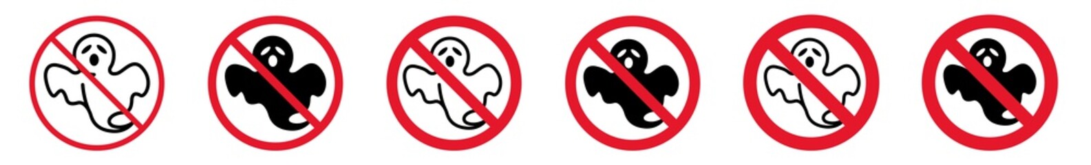 Wall Mural - Prohibition Sign Scary Ghosts Forbidden Icon Set | Spooky Halloween Ghosts Prohibition Signs Prohibited Vector Illustration Logo | Haunting Ghost Prohibition Sign Isolated Collection