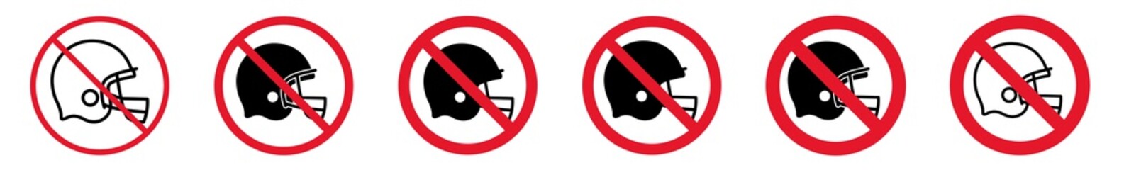 Wall Mural - Prohibition Sign Football Helmet Forbidden Icon Set | Football Helmets Prohibition Signs Prohibited Vector Illustration Logo | Headgear Prohibition Sign Isolated Collection