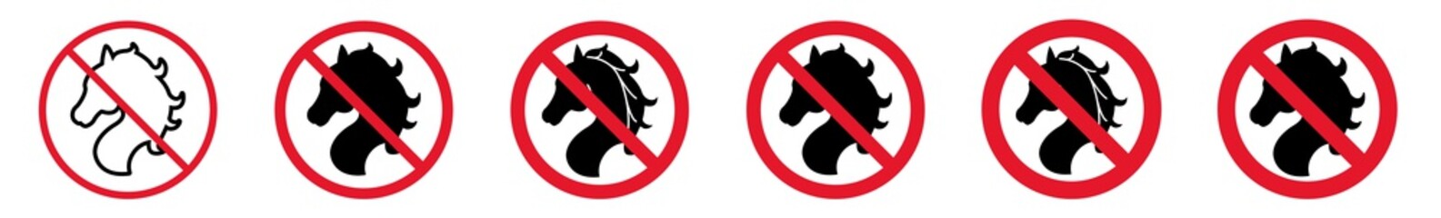 Wall Mural - Prohibition Sign Horse Forbidden Icon Set | Horses Prohibition Signs Prohibited Vector Illustration Logo | Pony Prohibition Sign Isolated Collection