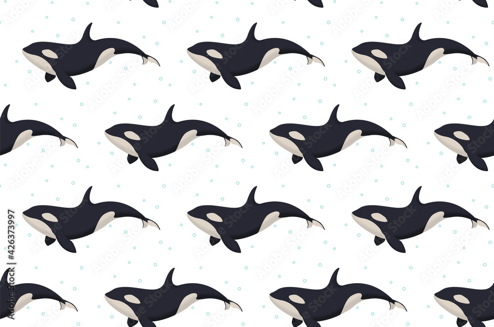 Seamless vector pattern with cute killer whales for wallpaper, web page ...