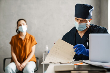 Sticker - Woman patient and man doctor sitting in the cabinet