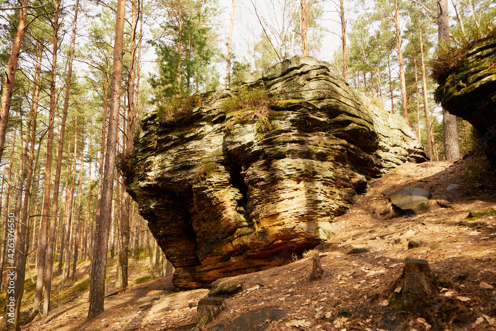 Piekło pod Niekłaniem rock reserve, inanimate nature reserve, rock forms, squeak rock, geological formations, geology, rocks, Niekań, Poland, Europe - obrazy, fototapety, plakaty 