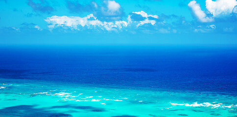 Landscape of Atlantic ocean with beautiful water. Paradise island. Travel destination. Summer vacation. Background.