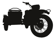 Silhouette Motorcycle With Sidecar Isolated White