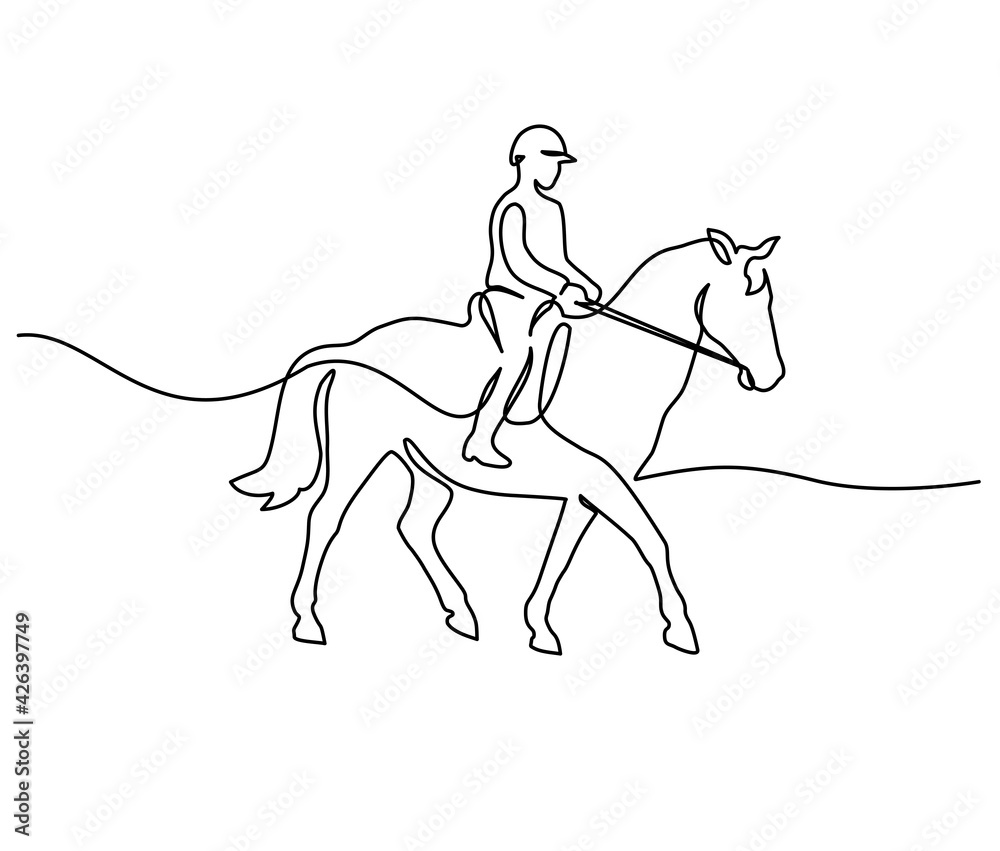 Horse and rider on horseback logo. Continuous one line drawing. Stock ...