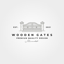 Wooden Gate Line Logo Vector Symbol Illustration Design, Minimal Logo Design