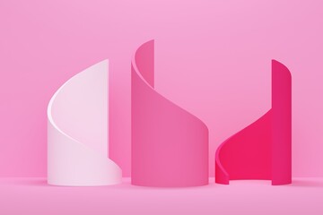 Poster - Abstract pink background and colored swirling shapes. Backdrop design for product promotion. 3d rendering