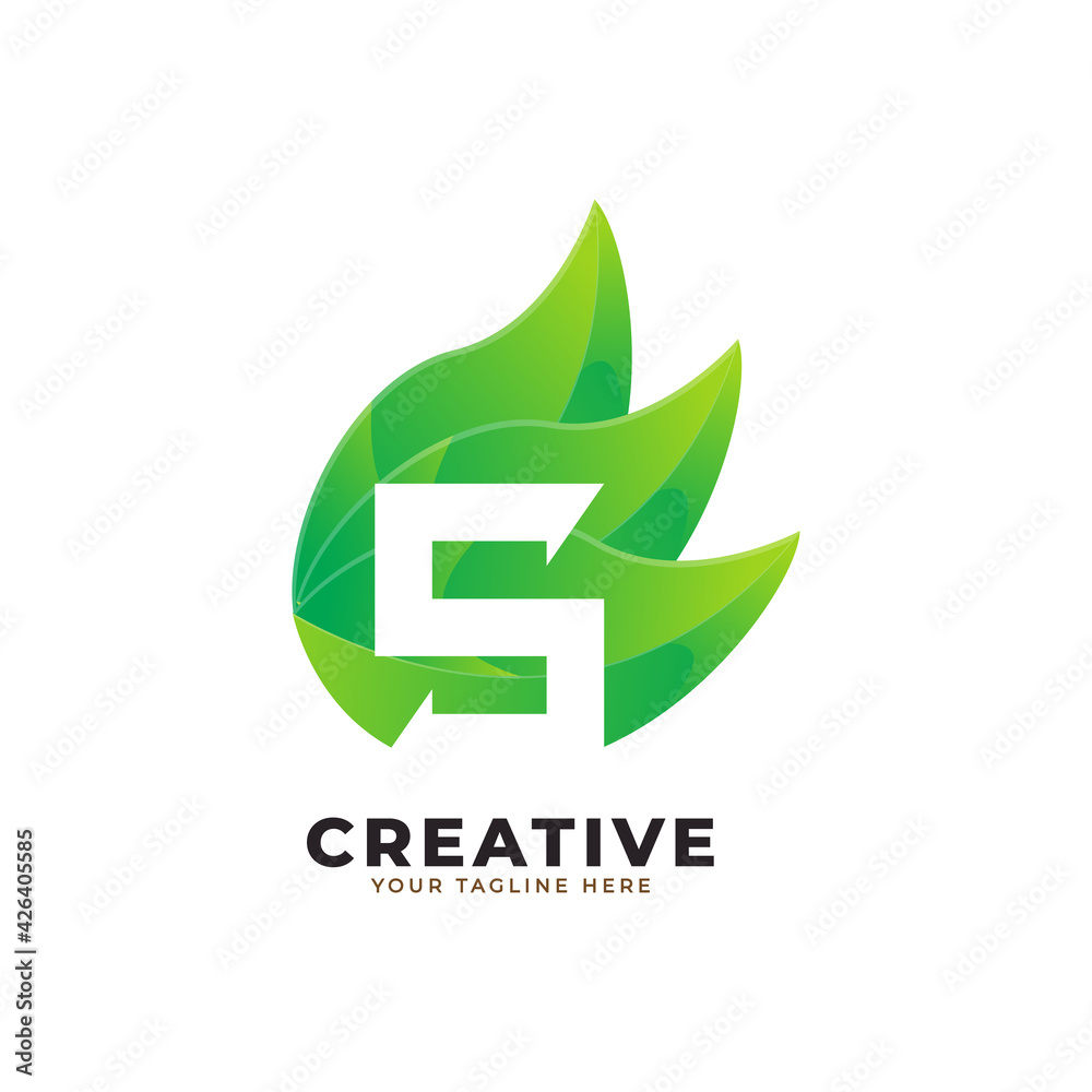 Nature Green Leaf Letter S Logo Design. monogram logo. Green Leaves ...