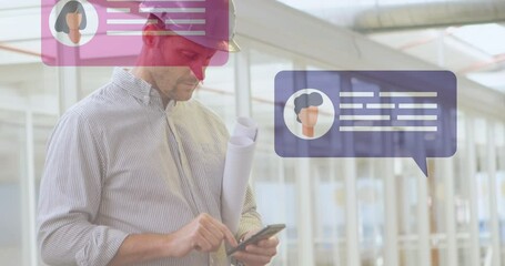 Poster - Digital composition of digital interface against male architect using smartphone