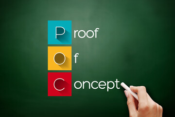 Aufkleber - poc - proof of concept acronym, business concept background on blackboard