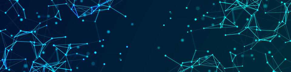 Leinwandbilder - Polygonal background with dots and lines. Network connection structure. Science and technology. 3d