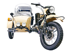 Motorcycle With Sidecar Isolated White