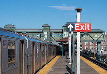 Subway Train Station With Focus On Exit Sign