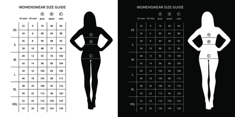 size chart for women. measurements for clothing. women's eu sizes and uk sizes chart in sm.