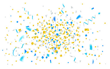 Poster - Blue and Yellow foil confetti and ribbons explosion
