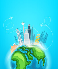 Poster - Travel destination concept with buildings. Vertical banner