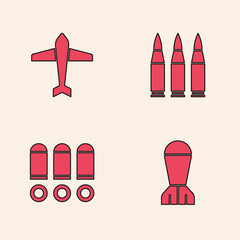 Sticker - Set Aviation bomb, Jet fighter, Bullet and icon. Vector