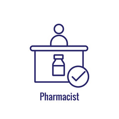 Wall Mural - Pharmacy icon with an aspec of the pharma business - outline icon