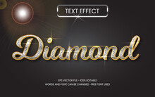 Gold Metal Text Effect Editable Vector, Silver Glitter 3d Diamond Style.