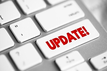 Poster - Update button on keyboard, technology concept background.